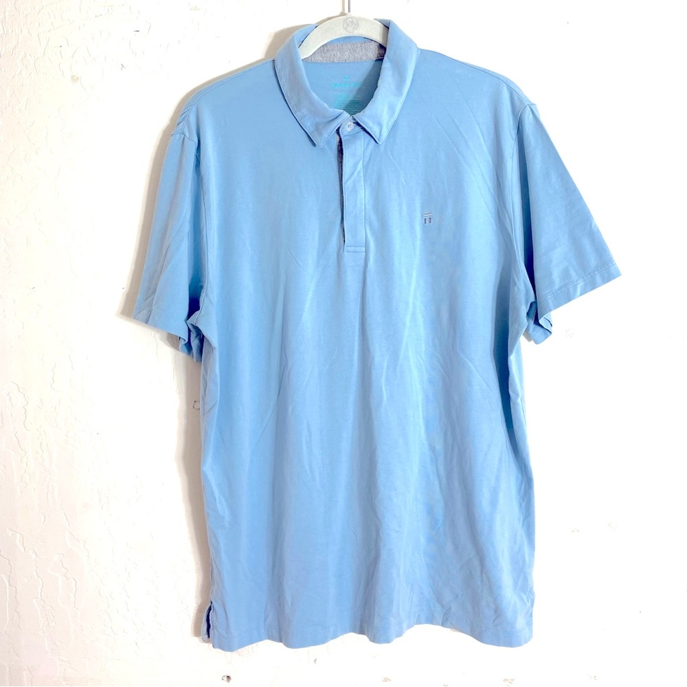 Tommy John Polo Shirt Size Large Light Blue Short Sleeves Solid Color Athletic